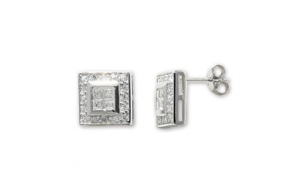 Sterling Silver Square Cubic Zirconia Stud Earrings